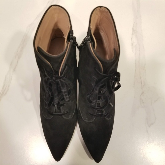 AD & Daughters Black Suede Lace Up Zip Ankle Boots Pointed Toe Heels Womens - Picture 10 of 11